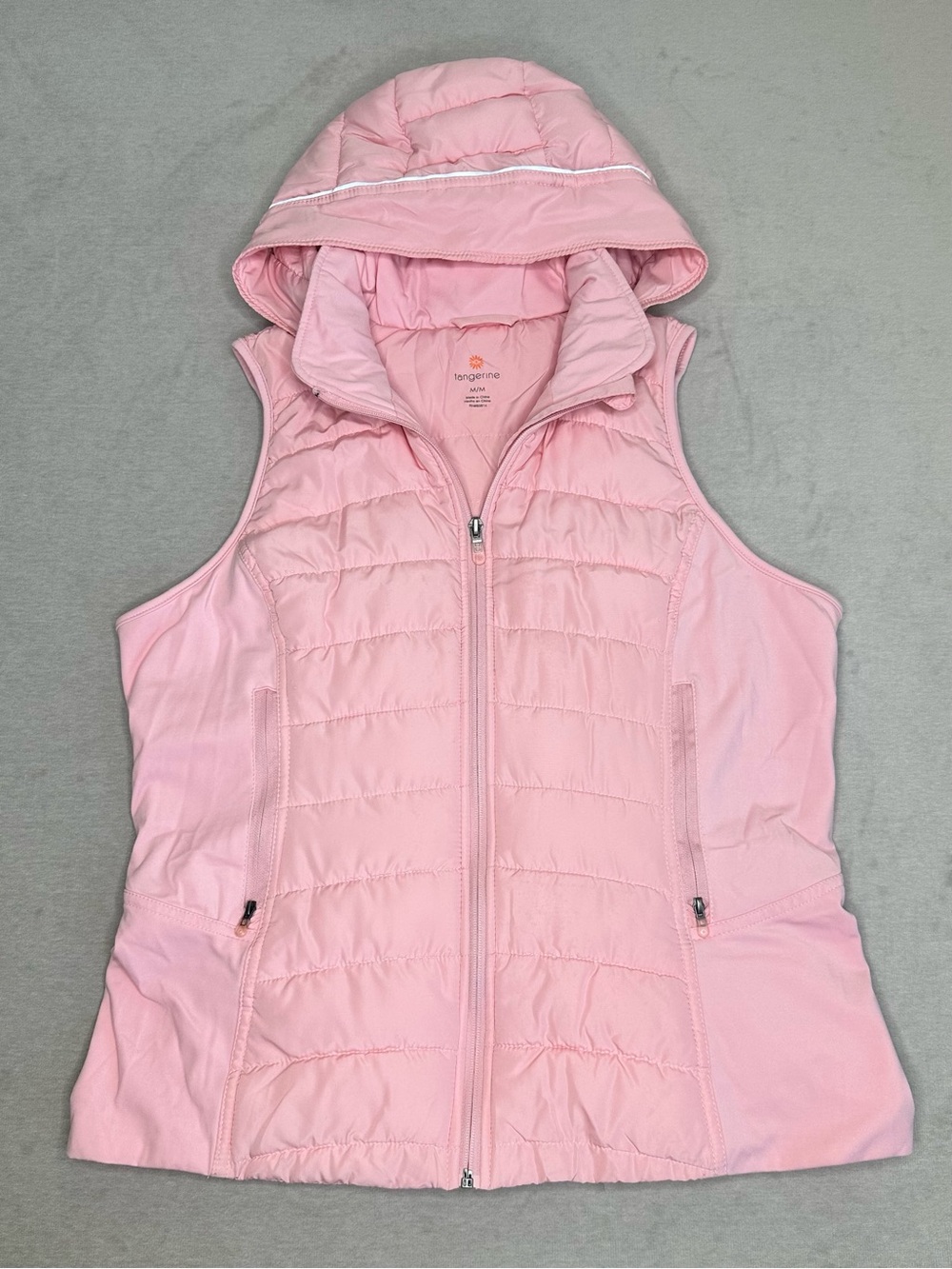 Tangerine Pink Quilted Hooded Vest